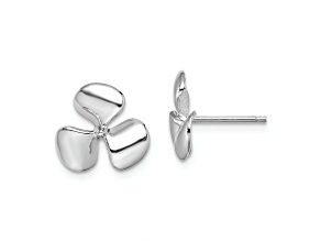 Rhodium Over 14k White Gold Polished 11.95mm Three Blade Propeller with Center Bead Stud Earrings