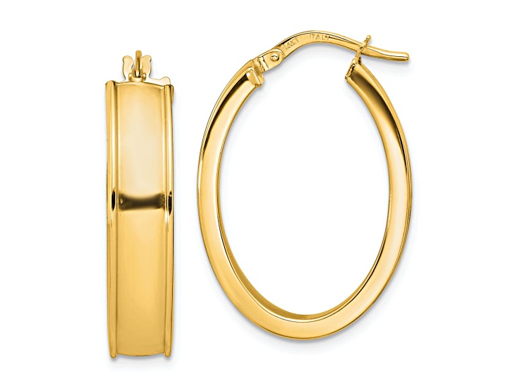 14k Yellow Gold 1 1/8 inch Polished Oval Hoop Earrings