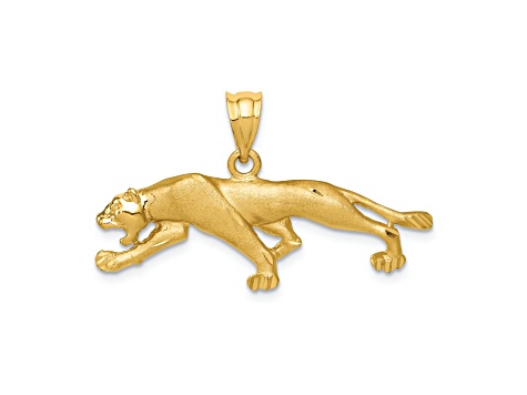 14k Yellow Gold Satin and Diamond-Cut Panther Pendant