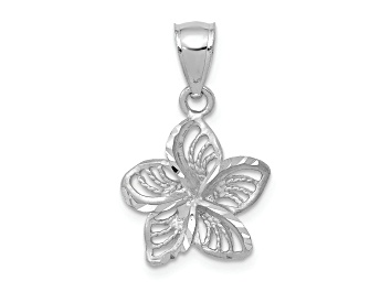 Picture of Rhodium Over 14k White Gold Polished and Diamond-Cut Beaded Plumeria Flower Charm
