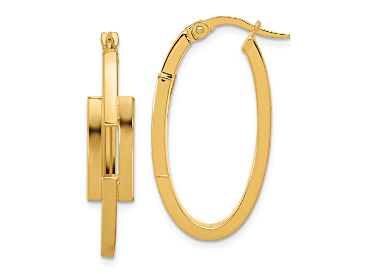 14k Yellow Gold 1 3/16 inch Polished Oval Square Tube Hoop Earrings