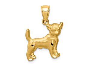 14k Yellow Gold Brushed and Diamond-Cut Chihuahua Pendant
