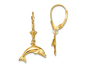14k Yellow Gold Jumping Dolphin Earrings
