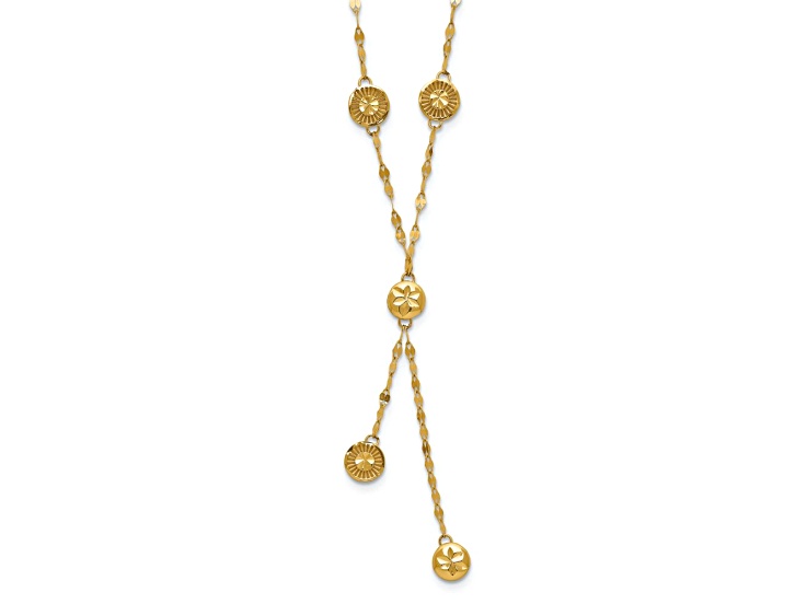 14k Yellow Gold Polished and Diamond-Cut Disc Design Fancy Link 16 Inch Necklace