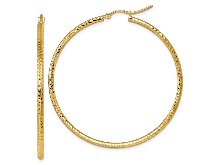 10k Yellow Gold 1 15/16 inch Diamond-Cut Round Tube Hoop Earrings