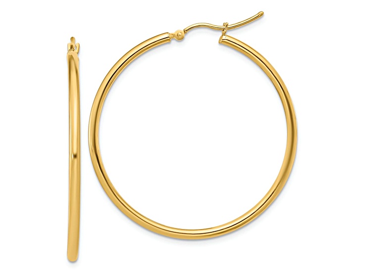 14k Yellow Gold 1 9/16 inch Polished Hoop Earrings