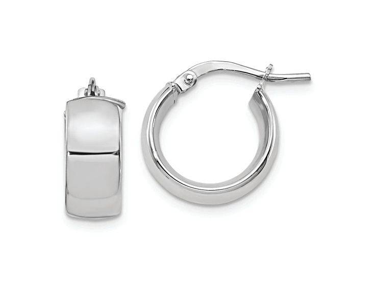 Rhodium Over 14K White Gold 9/16 inch High Polished Huggie Earrings