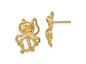 14k Yellow Gold 2D Polished and Textured Octopus Stud Earrings