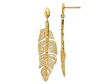 14K Yellow Gold Polished Diamond-cut Textured Leaf Post Dangle Earrings