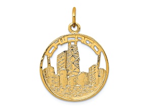 14k Yellow Gold Textured Chicago Skyline Charm Pendant