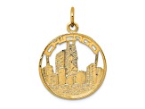 14k Yellow Gold Textured Chicago Skyline Charm Pendant