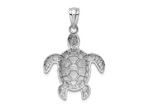 Rhodium Over 14K White Gold Diamond-cut Polished Sea Turtle Pendant