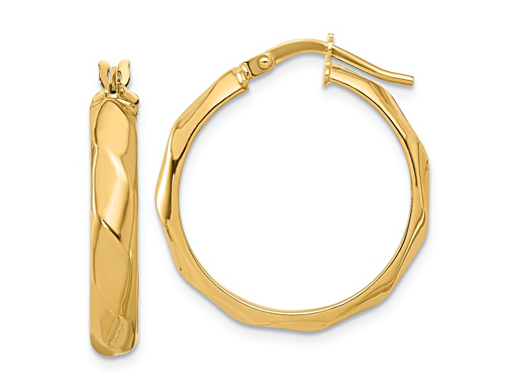 10k Yellow Gold 1/1 inch Polished Twisted Round Hoop Earrings