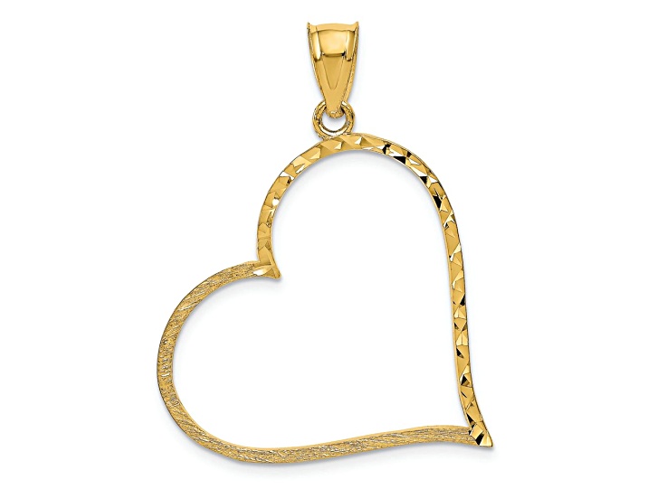 14k Yellow Gold Satin Diamond-Cut Crooked Heart Pendant