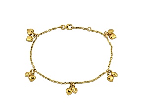 Children's 14K Yellow Gold Double Heart Charms Station Bracelet, 6.5"+0.5" Ext.