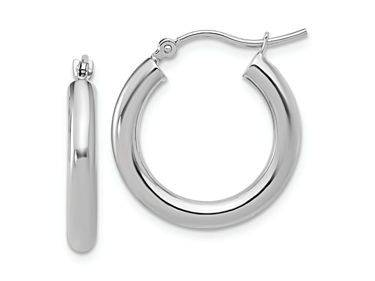 Rhodium Over 14k White Gold 13/16 inch Polished Hoop Earrings