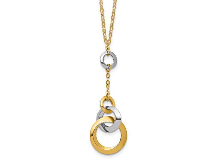 14k Yellow Gold and 14k White Gold Circle Link Accent Pendant Cable Link 17.75 Inch Necklace