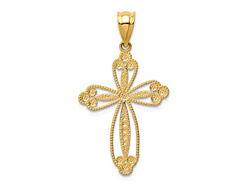 Picture of 14k Yellow Gold Textured Budded Cross Pendant
