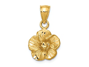 14k Yellow Gold Satin and Diamond-Cut Hibiscus Pendant