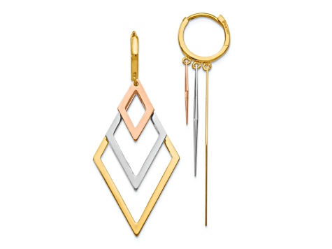 14K Tri-color Gold Dangle Hoop Earrings