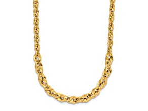 14k Yellow Gold 5.2mm Polished and Diamond-Cut Fancy Link Graduated 18 Inch Chain