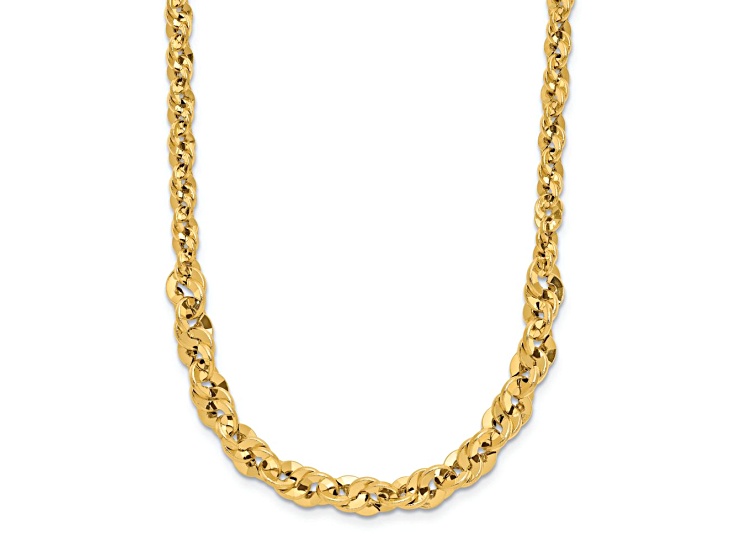 14k Yellow Gold 5.2mm Polished and Diamond-Cut Fancy Link Graduated 18 Inch Chain