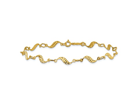 14k Yellow Gold 5mm Diamond-Cut Fancy Link Bracelet