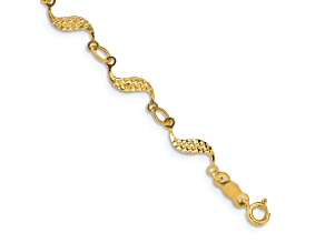 14k Yellow Gold 5mm Diamond-Cut Fancy Link Bracelet