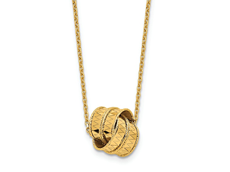 14k Yellow Gold Textured and Diamond-Cut Fancy Knot Pendant Cable Link 17 Inch Necklace