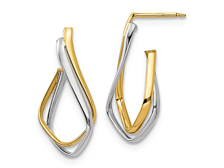 14K Two-tone Gold Polished Dangle Earrings