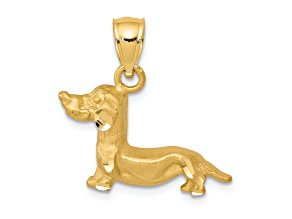 14k Yellow Gold Brushed and Diamond-Cut Dachshund Pendant