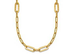 14k Yellow Gold Polished Textured Greek Key Paperclip Link 18 Inch Necklace