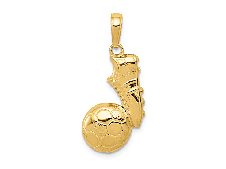 14k Yellow Gold Textured Soccer Ball and Shoe Pendant