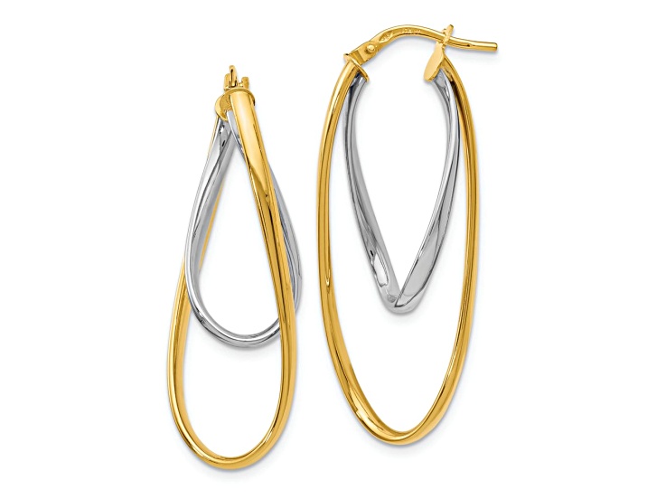 14K Two-tone Gold 1 5/8 inch Polished Hoop Earrings