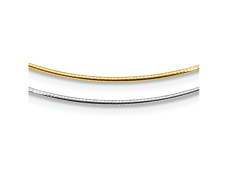 14k Yellow Gold and 14k White Gold 1.25mm Polished and Textured Reversible Omega 16 Inch Chain