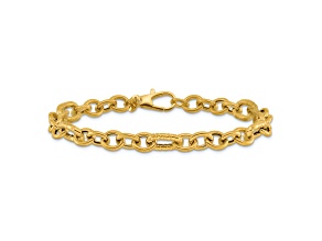14k Yellow Gold Polished and Textured 6.9mm Fancy Link Bracelet