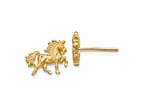 14k Yellow Gold Satin and Diamond-Cut Unicorn Stud Earrings