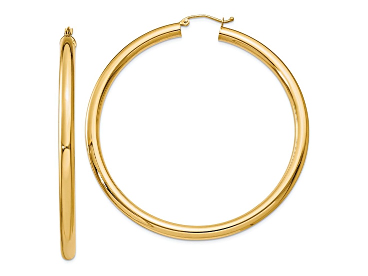 14k Yellow Gold 2 3/8" Polished Tube Hoop Earrings