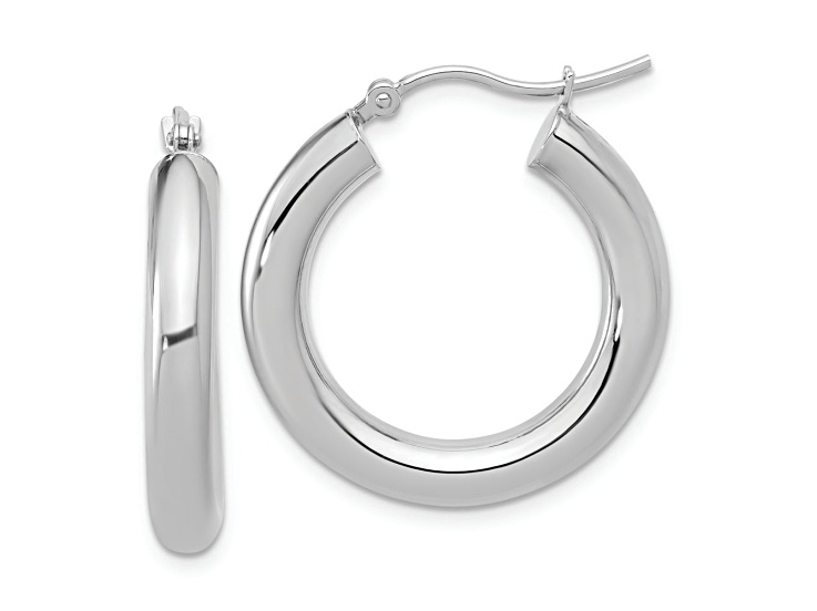 Rhodium Over 14k White Gold 1 inch Polished Hoop Earrings
