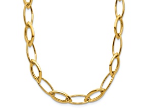 14k Yellow Gold Polished Fancy Oval and Navette Link 18 Inch Necklace