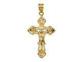 14K Yellow Gold INRI Fleur De Lis Crucifix Pendant