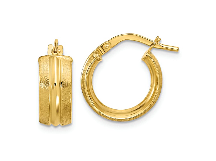 14k Yellow Gold 1/2 inch Polished and Satin Round Hoop Earrings