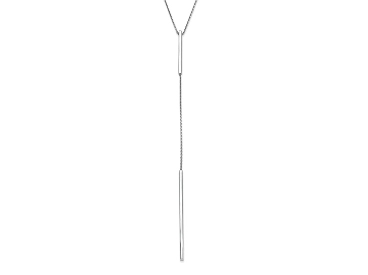 Rhodium Over 14k White Gold Polished Y-drop Bar Cable Link 16 Inch Necklace