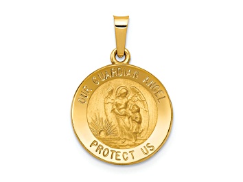 Picture of 14K Yellow Gold Polished and Satin Our Guardian Angel Medal Hollow Pendant