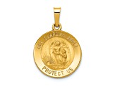 14K Yellow Gold Polished and Satin Our Guardian Angel Medal Hollow Pendant