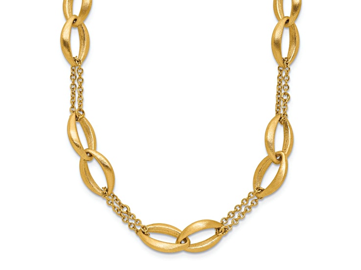 14k Yellow Gold Polished and Brushed Two Strand Navette Link 18 Inch Necklace