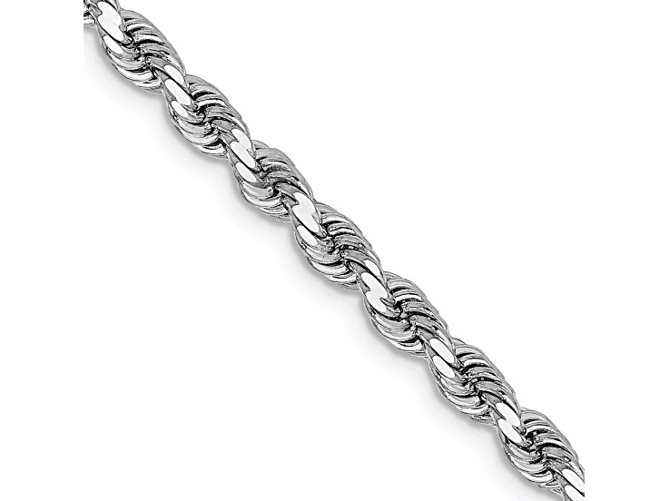 Rhodium Over 14k White Gold 3.25mm Diamond-Cut Rope Link Bracelet