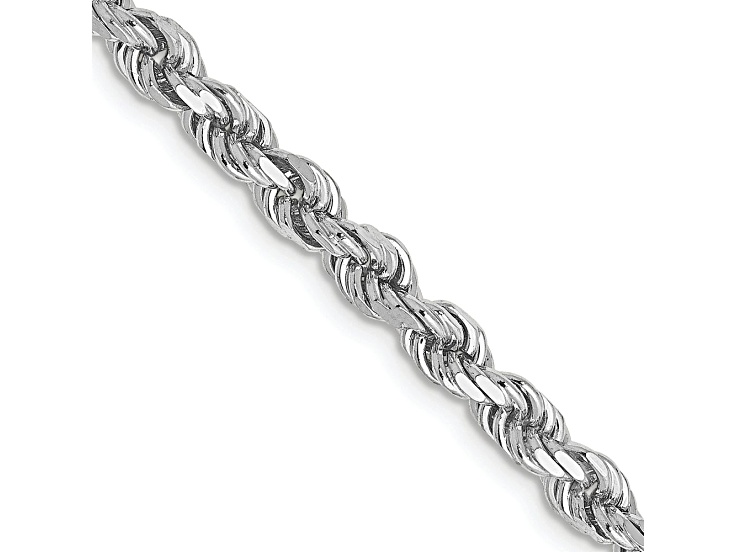 Rhodium Over 14k White Gold 3.5mm Diamond-Cut Rope Link Bracelet