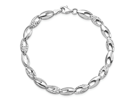 Rhodium Over 14k White Gold Polished and Diamond-Cut 6mm Fancy Link Bracelet