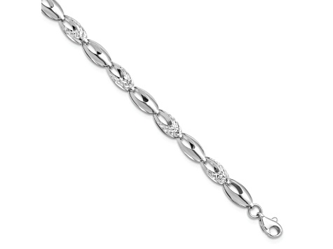 Rhodium Over 14k White Gold Polished and Diamond-Cut 6mm Fancy Link Bracelet